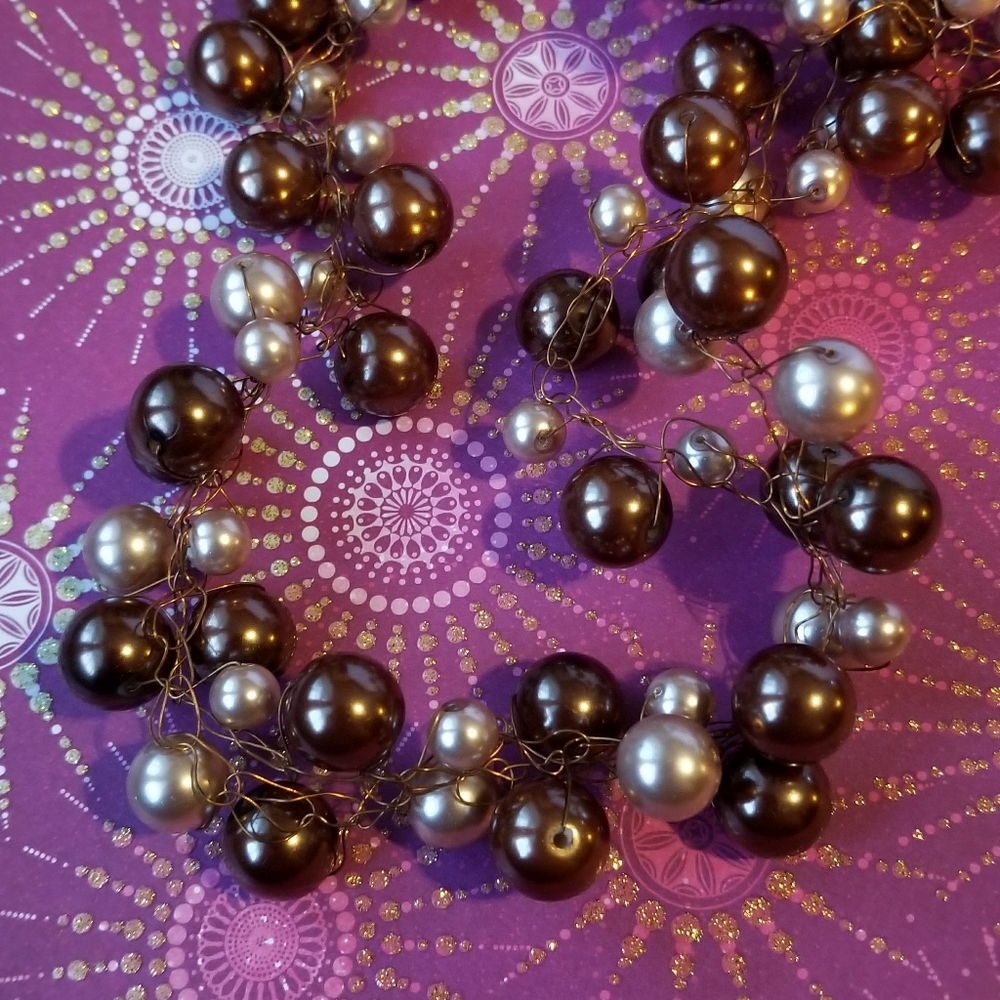 Handmade necklace bead crochet Huge, chunky brown pearl beaded copper - Picture 4 of 6
